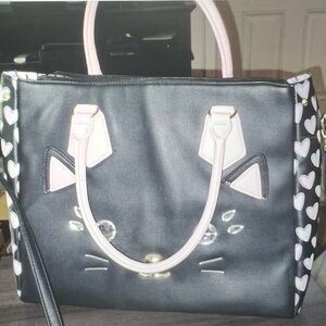 Vintage new tags, Betsy Johnson, large cat handbag, Crossbody three-way purse.